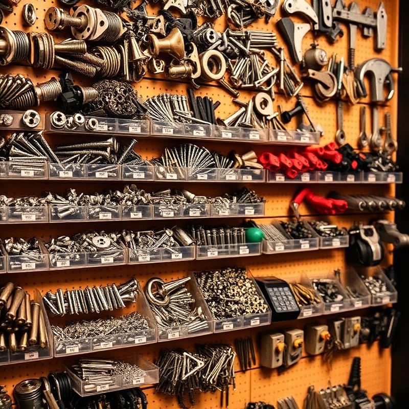 Organized hardware display wall with fasteners